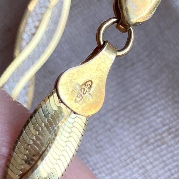 Two-Toned 925 Sterling Silver & Gold Overlay Bracelet Flat Herringbone Twist - Picture 8 of 13